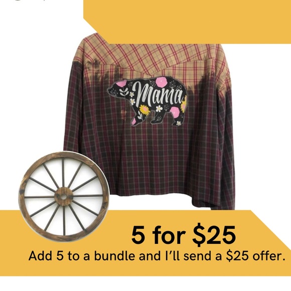Tops - Custom upcycled “Mama Bear” cropped, distressed flannel. 2X